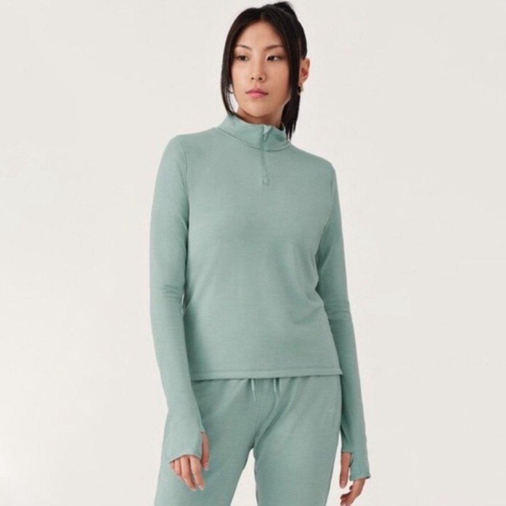 Allbirds Natural Run Mid Layer Half Zip Pullover Sweater Green Hush Women Size M